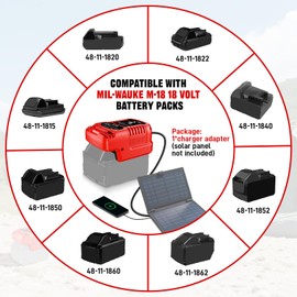 Solar Charger Adapter for Milwaukee 18V Battery,Portable Charger,Outdoor Work, Camping