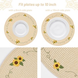 Feuille Round Summer Placemats Set of 4 Sunflower Placemats 15 Inch PP Hello Sunshine Lt.Blue Placemats Perfect for Spring Summer Decorations
