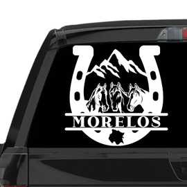 Morelos Sticker para Trocas De Rancho Calcomania para Carro Mexico Decals for Trucks Morelos Mexico Sticker Decal Diseño Ranchero con Caballos y Herradura (10", Morelos)