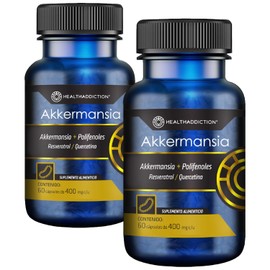 HEALTHADDICTION - 2 Pack Akkermansia Suplemento Alimenticio con Resveratrol y Quercetina para Bienestar Intestinal y Metabólico (120 Cápsulas)