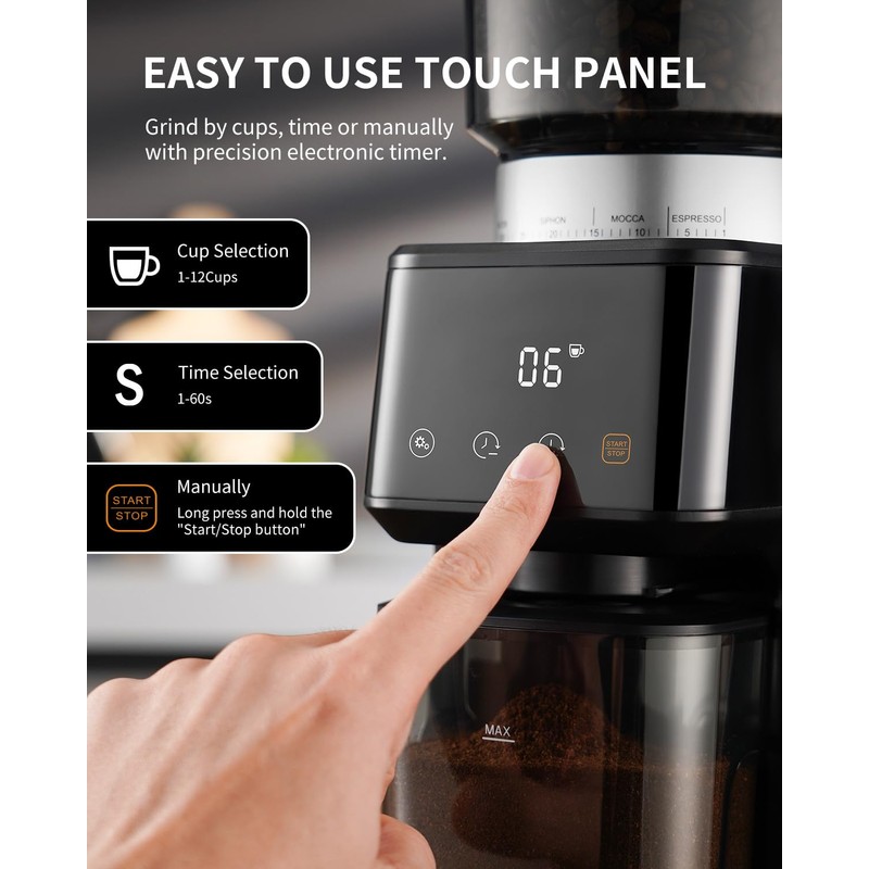 SHARDOR Conical Burr Espresso Coffee Grinder Electric with Precision Timer
