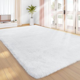 Sour Lemon 8x10 Area Rugs for Bedroom, White Living Room Fluffy Rug, Large Area Rug Shag Shaggy Carpet Soft Plush Furry Bedside Rug, Machine Washable Area Rugs for Kids Girls Boys Home Decor Anti Slip