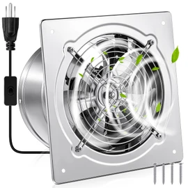 Yaocom 10 Inch Exhaust Fan 988 CFM Kitchen Exhaust Fan with Switch Small Exhaust Fan Bathroom Potable Plug in Garage Exhaust Fan with Damper for Shop, Smoking Room, Industrial Ventilation Use, Silver