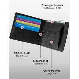 Corkor RFID Wallet With Coin Pocket -RFID Blocking - Vegan Leather – Cruelty Free – Eco Friendly - Black, Black, Small, Casual