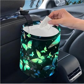 1pc Printed Car Trash Can, Kitchen/Camping Use, Waterproof, Women's Car Accessory - Collapsible Trash Container (dragonflies)