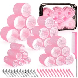4 Sizes Self-Grip Hair Rollers Set for Long, Short Hair and Bangs  with Clips - Colour: Pink