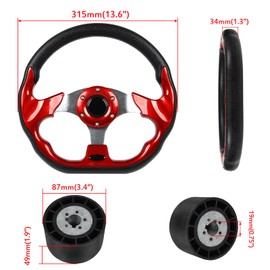 12.5"Marine Boat Steering Wheel with 3/4" Tapered Shaft，Rust-proof Carbon Fiber Steering Wheel for Most Marine boats,Vessels,Yachts,Pontoons Boat (D shape red)