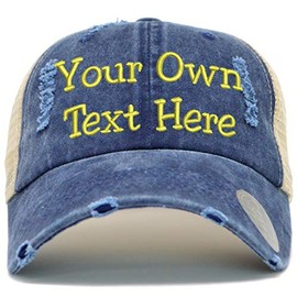 Custom Embroidered Vintage Washed Distressed Baseball Cap Adjustable Men Women Low Profile Dad Cap (Navy)