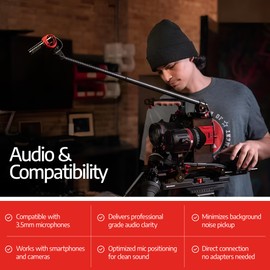 Zacuto MicroBOOM, World's First On-Camera Internally Cabled Boom Pole for Instant Interviews, Lightweight 6oz, Adjustable Length, Filmmaking & Content Creator Accessories