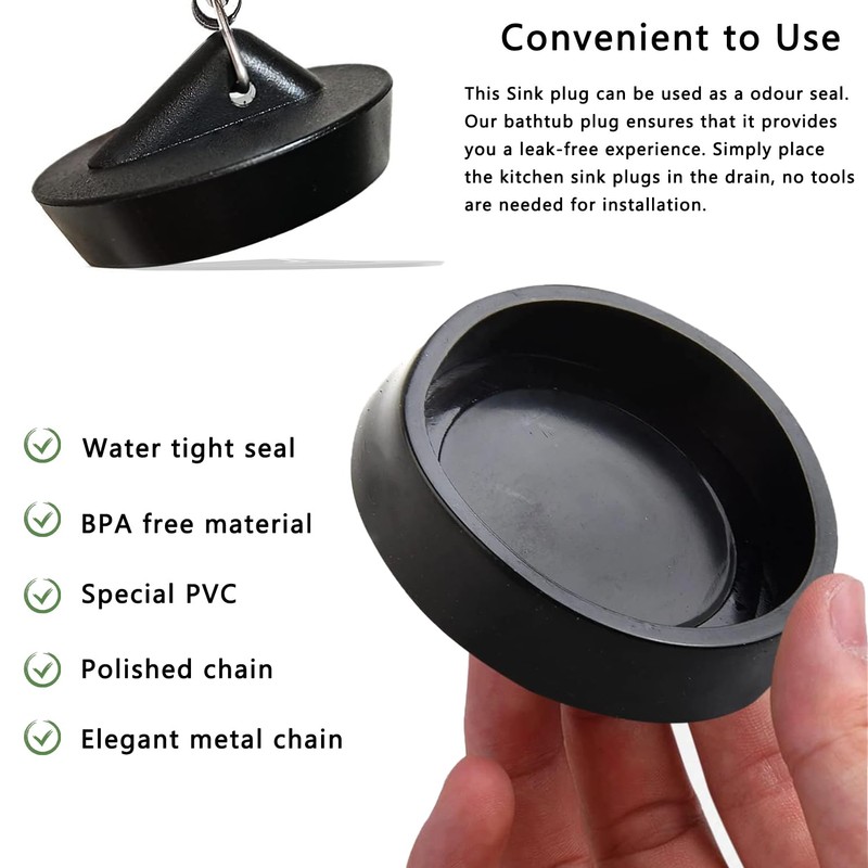 Pack of 2 Rubber Drain Plugs, Sink Plugs, Kitchen Bathroom