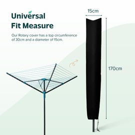 Flatro Rotary Washing Line Cover PEVA Waterproof Fabric with Zip - 170cm Long Durable Rotary Outdoor Clothes Dryer Cover - Protective Weather Resistant Cover for Garden Dryer and Airer (Black)
