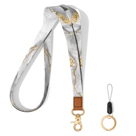Hsxnam Neck Lanyard Key Chain, Long Lanyard Strap Keychain Holder for Women Men Car Keys ID Badges Card Wallet Phone Camera, Gray Gold Marble