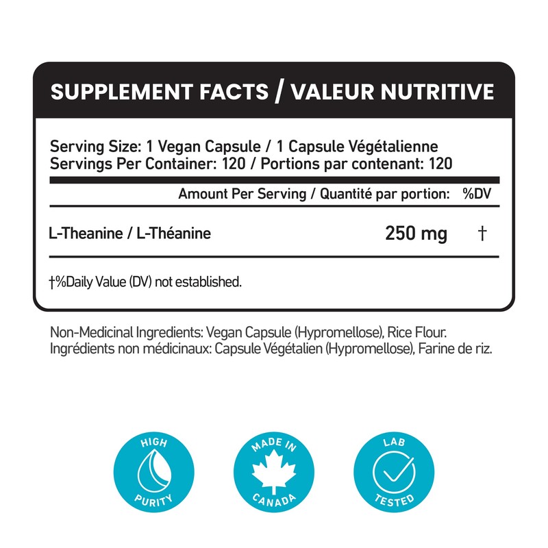 High Potency L-Theanine 250mg (Bonus Size 120 Capsules) - Relaxation,