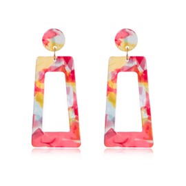 MALOYANVE Acrylic Dangles Drop Earrings for Women Multicolor Square Resin Lightweight Statement Stud Earrings (Pink Colorful)