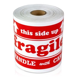300 Large Fragile Stickers - 1 Roll of 300 Labels - 4 x 6 Inches This Side Up Arrows Fragile Labels Handle with Care Stickers for Shipping & Moving Caution Warning Label Stickers