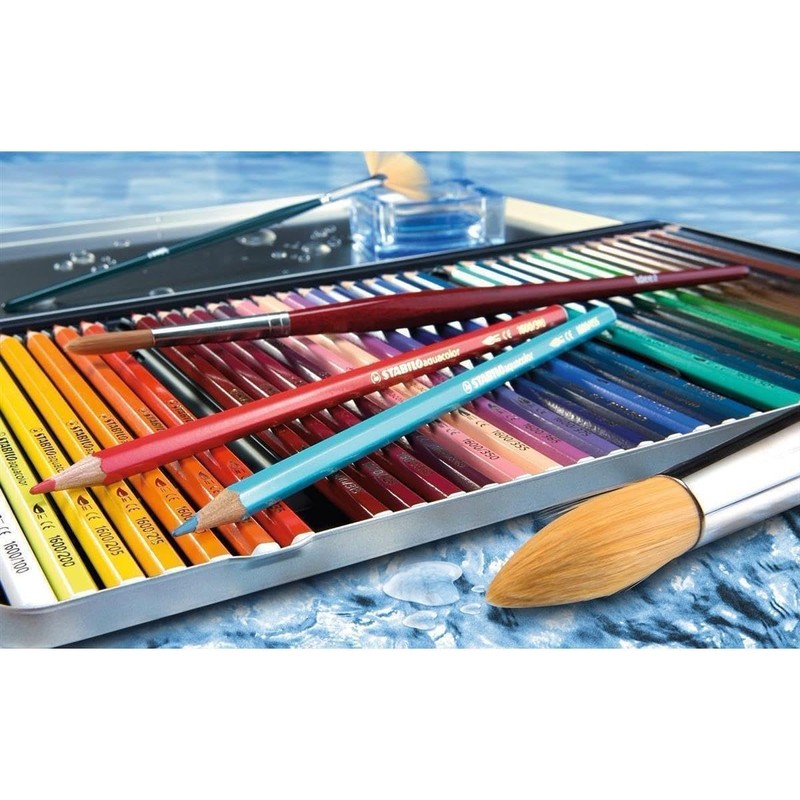 STABILO Aquacolor Watercolour Colouring Pencil, 12 Metal Case, with 12