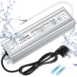 inShareplus LED Transformer 12 V 5 A 60 W IP67 Waterproof Outdoor Driver, AC 90-265 V to DC 12 Volt Low Voltage Transformer, 12 V Power Supply for LED Light, Computer Project, Outdoor Use