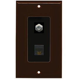 RiteAV - 1 Coax Cable TV F and 1 Cat6 Ethernet Wall Plate Decorative - Brown & Black - Bracket Included