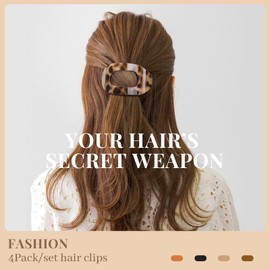 Tumurup Flat Hair Clips for Women – Large Claw Clips, 5-Pack – Lightweight & Comfortable, Non-Slip, for Thick & Thin Hair, Elegant French Hair Clip for Everyday, Sports, Driving(Leopard)