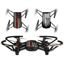 Skin Decal Wrap 2 Pack Compatible with DJI Ryze Tello Painted Faded and Cracked Red Line USA American Flag Drone NOT Included