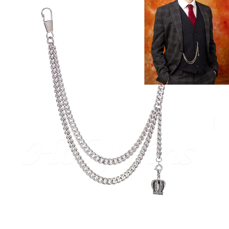 Handmade in The UK Silver Colour Single Albert Pocket Watch