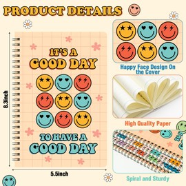 L1rabe Inspirational Spiral Notebooks Gifts - Christmas Back to School 4 A5 Happy Face Motivational Notebooks 5.7x8.3 inches Retro Motivational Notepad College Journal for Students Teachers Gifts