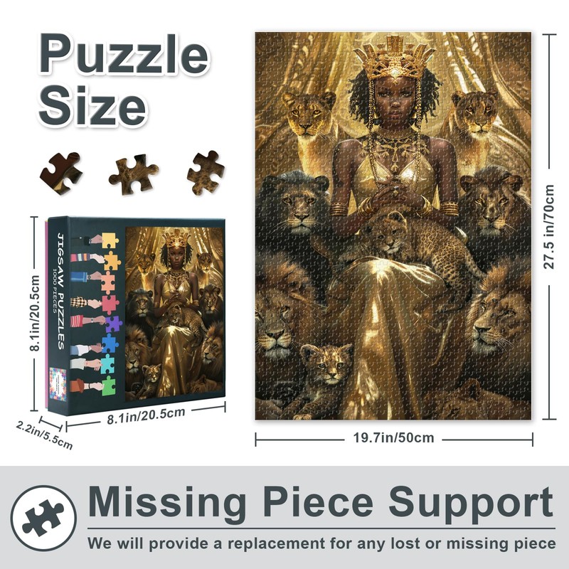 TUMOVO Crown Black Girl and Lion Cubs 1000 Piece Puzzle