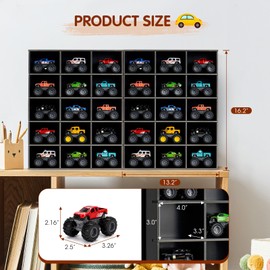 Krafetto 2 Pack Trucks Display Shelf, 15 Slot Toy Cars Display Case, Wall Mounted Toy Truck Storage Organizer Holder, Black
