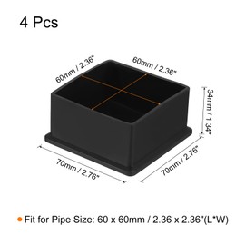 sourcing map 4Pcs PVC Square Chair Leg Caps, 60mm x 60mm OD Black Furniture Feet Pads Table Foot Cover Caps Floor Protectors for Patio Table Cabinet Bed Furniture