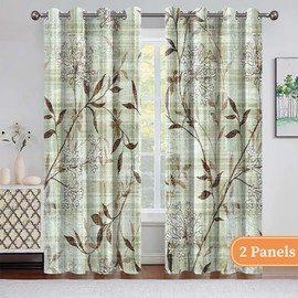 CSFOTO Boho Plants Leaves Blackout Curtains 2 Panels Vintage Floral Farmhouse Darkening Curtain Olive Green Botanical Thermal Insulated Window Drapes for Bedroom Living Room, 42x84 Inches