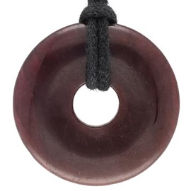 Lebensquelle Plus Garnet Gemstone Doughnut Diameter 30 mm + Cotton Cord Gemstone Pendant Genuine Healing Stone Necklace with Ribbon, Semi Precious Stone, Bronzite