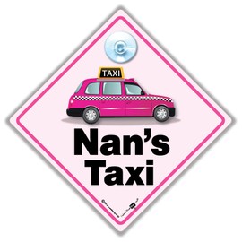 Nan's TAXI Sign, Nan's Taxi Car Sign, Suction Cup NansTaxi Sign, Pink London Black Taxi Cab Sign 14cm x 14cm
