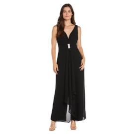 R&M Richards Elegant Sleeveless Wide-Leg Jumpsuit W/Chiffon Overlay & Rhinestone Waist Detail