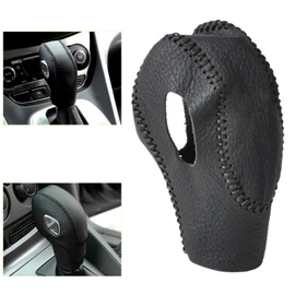 RAGBUSCLE Car Gear Stick Shifting Knobs Leather Cover Shifter Lever, Compatible with Ford Fusion Fiesta Focus Transit Van Escape Edge Review Connect, Carbon Fiber Black Stitching