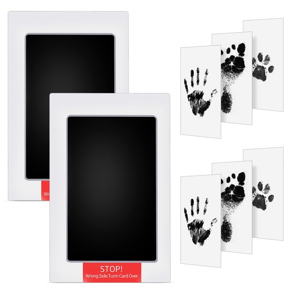 Obidodi 2 Pcs Pet Paw Print, Baby Handprint Ink Pads with Clean with 6 Imprint Cards, Handprint and Footprint Kit, Inkless Print Kit Family Keepsake for Boys and Girls Nursery Walls (Black)