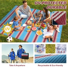 Lahome Striped Outdoor Plastic Straw Rug, Reversible Outdoor Rug Waterproof 9x12 Rugs for Patio, RV Camping Rug Picnic Mat Large Outside Carpet for Beach Deck Backyard Balcony(Blue/Red,9'x 12')