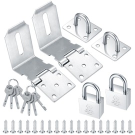 4 Inch 90 Degree Heavy Padlock Hasp, Right Angle Door Clasp Door Lock, Stainless Steel Gate Latch Padlock Staple for Windows, Cabinets, Closets, Sheds, Doors, with a Lock - (Silver 2 Sets)