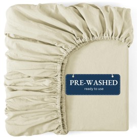 Fitted Sheet King, Linen - Pre-Washed, Deep Pocket 14 inch (35 cm) - Easy Care - Soft Brushed Microfibre Fabric - Shrinkage and Fade Resistant - Bottom Sheet