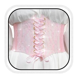 COSYDAYS Lace Corset Belt Black Wide Elastic Waist Belts Tied Waspie Corset for Women (Pink)