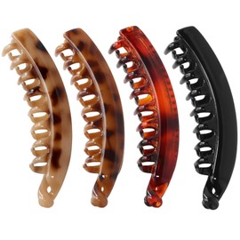 vesaneae 4 Pcs Banana Hair Clips, 5.3 Inch Banana Clips for Women and Girls, 4 Colors Classic Clincher Double Comb Clips for Thick Hair Long Hair Curly Hair