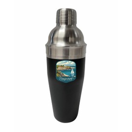R and R Imports Newport Rhode Island Lighthouse on the Coast Design Souvenir 24 oz Stainless Steel Cocktail Shaker Black Single