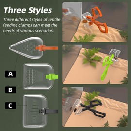 Romansk 3 Pack Reptile Feeding Clamp, Reptile Poop Scoop Reptile Feeding and Cleaning Tool for Gecko Lizard Bearded Dragon and Other Small Animals
