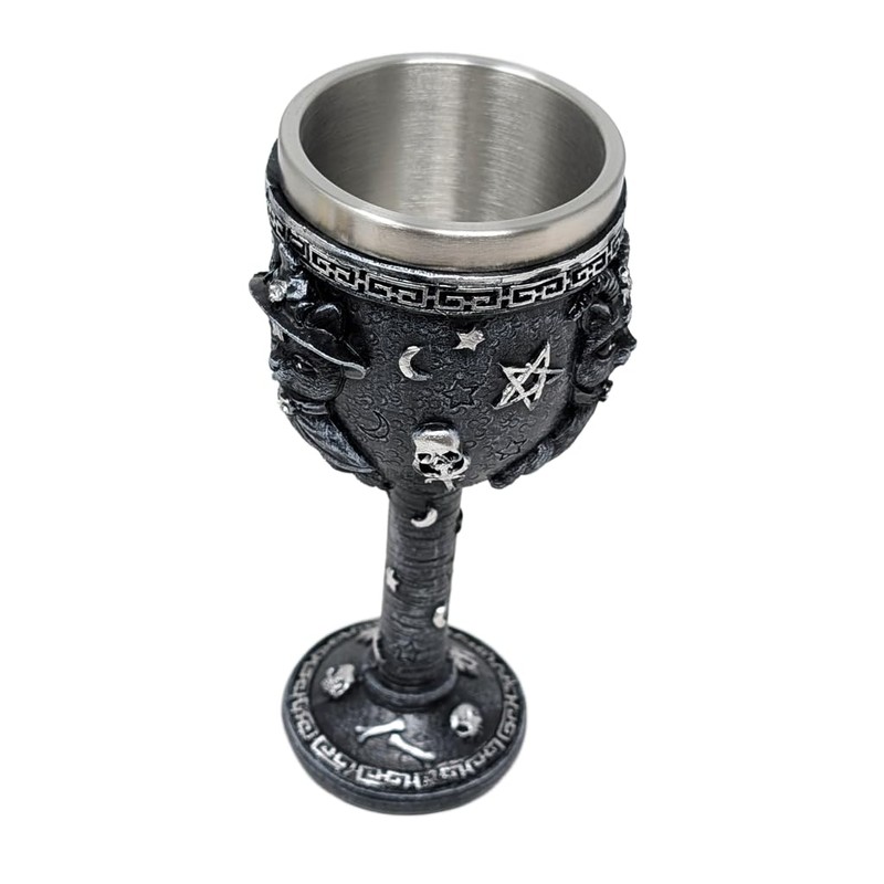 Black Cat Drinking Goblet - Gothic Chalice with Stainless Steel