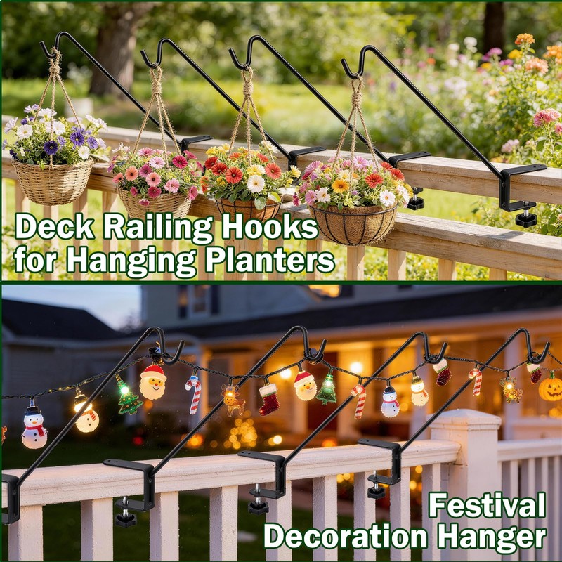GESTONE 11 Inch Deck Railing Plant Hanger,2 Pack Deck Hooks