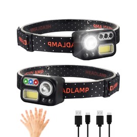 XLENTGEN Headlamp Rechargeable 4 Colors in 1 LED Headlamp 500 Lumens Super Bright Motion Sensor Head Lamp, 2-Pack 8 Modes White Red Blue Green Light Headlight for Camping Fishing Cycling Hunting