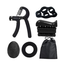 eBoutik - Hand Grip Strengthener Kit Gym Set - 5 Piece Professional Training Hand Strength Rehabilitation Set - Stress & Anxiety Fidget Gadget - Adjustable Grip Strength Trainer 5-60KG (Black)