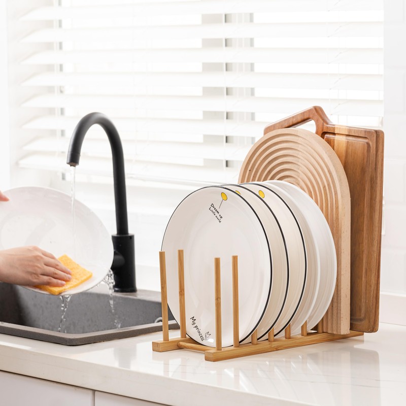 HBlife Heighten and Widen Bamboo Dish Dying Rack Pot Lid