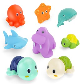 Baby Bath Toys 12+ Months - 8pcs Sea Animals Bathtub Shower Pool Toy for Infants Toddlers Boys Girls with Organizer