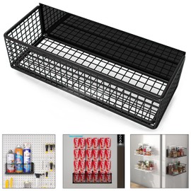 LIFEFAN Magnetic Basket Fridge Large Magnetic Pen Holder Whiteboard Metal Wire Basket Storage Item Organizer (Large Black)