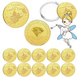 Tooth Fairy Coins, WINDSIUUU 10PCS Lost Teeth Reward Commemorative Coin Dental Tooth Fairy Golden Plated Metal Coin Kids Teeth Change Souvenir Christmas Dentistry Dentist Gifts for Lost Tooth Kids